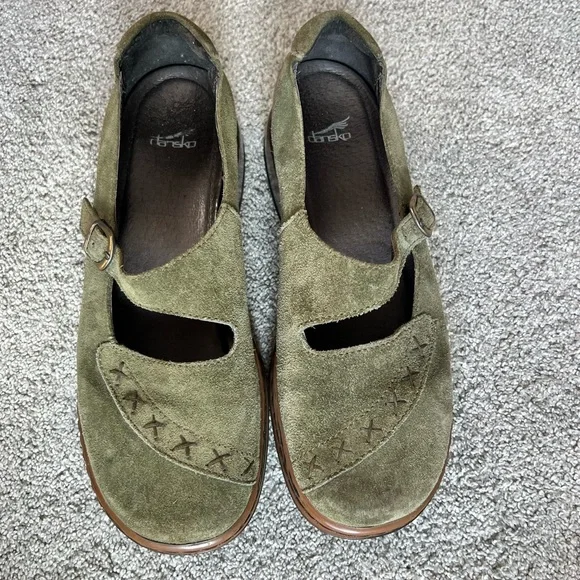 Dansko Fran Size 40 Olive Green Suede Mary Jane Shoes Cottage-core Chunky Y2k - Picture 3 of 7
